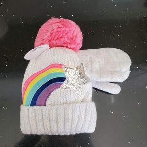 Children's place rainbow hat and mittens set